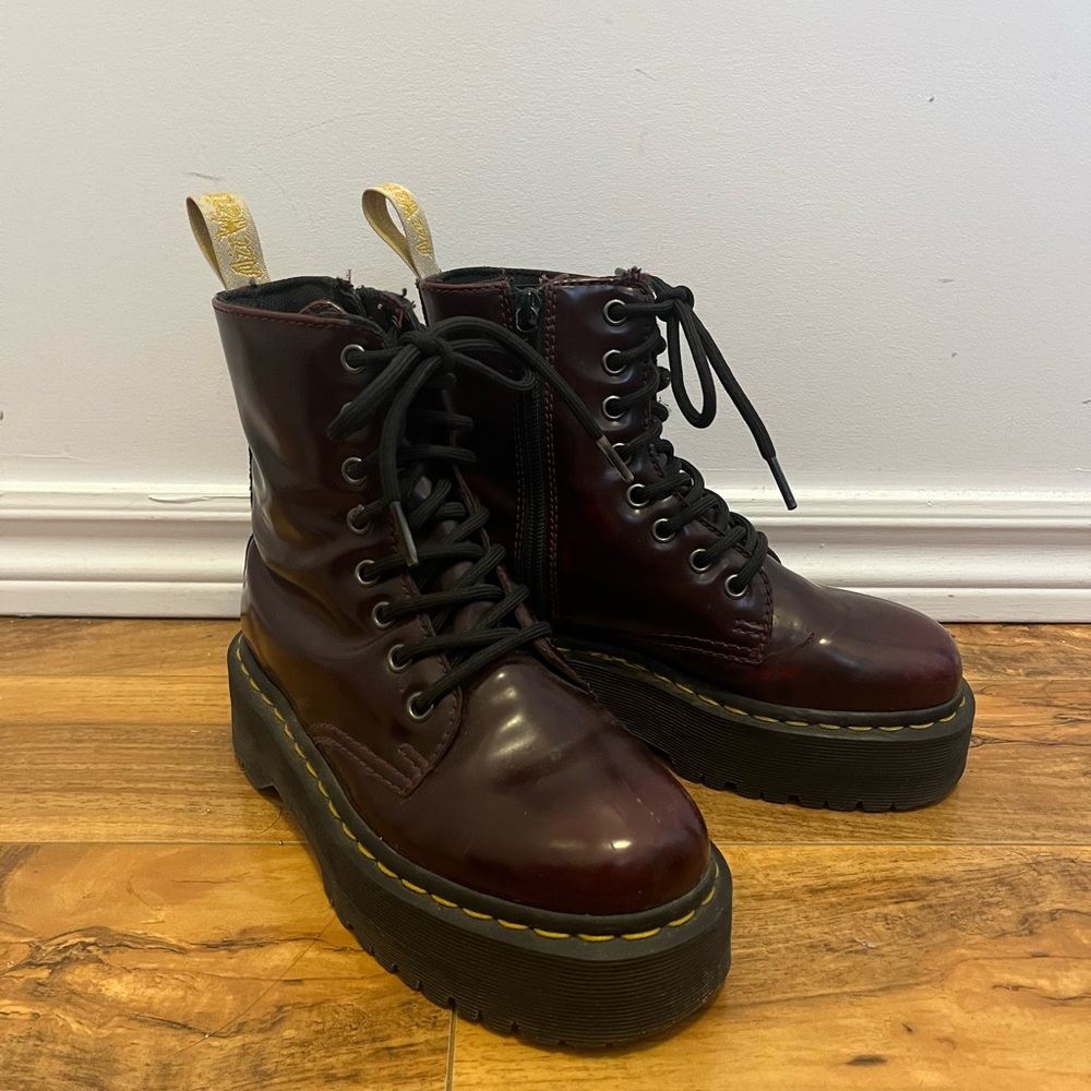 Dr. Martens Burgundy Platform Lace-Up Ankle Boots